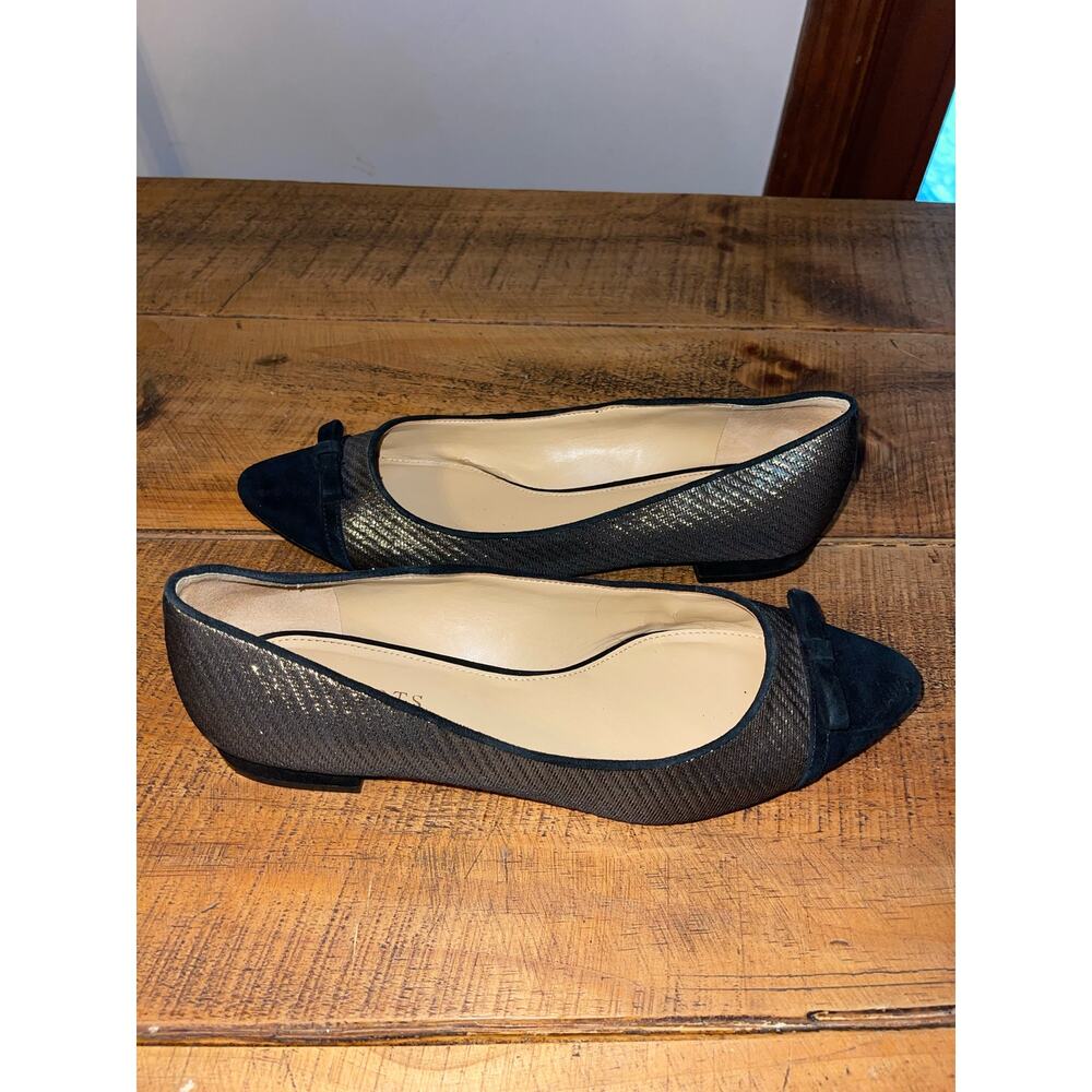 Womens Talbots Gold Metallic Black Trim Dressy Flats Bow Accent‎ Size 10 - Picture 2 of 9